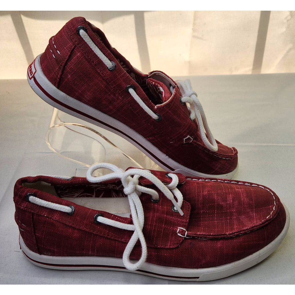 L. L. Bean Women's Red Canvas Lace-Up Sunwashed Low Top Sneakers Shoes Size 7 7M